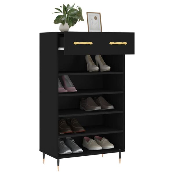 vidaXL Shoe Cabinet Black 60x35x105 cm Engineered Wood