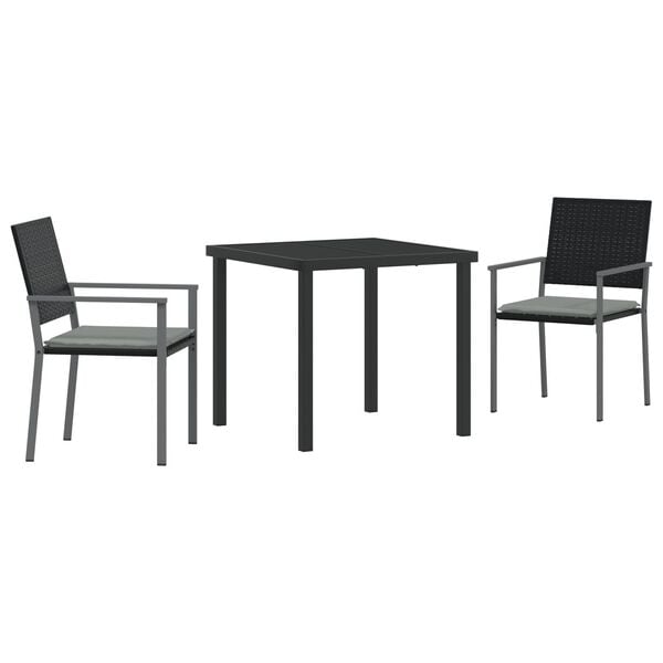 vidaXL Garden Dining Set 3 pcs Black Poly rattan