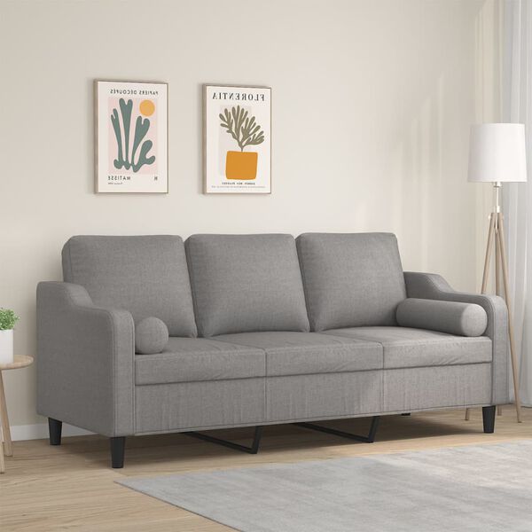 vidaXL 3-Seater Sofa with Pillows&Cushions Light Grey 180 cm Fabric