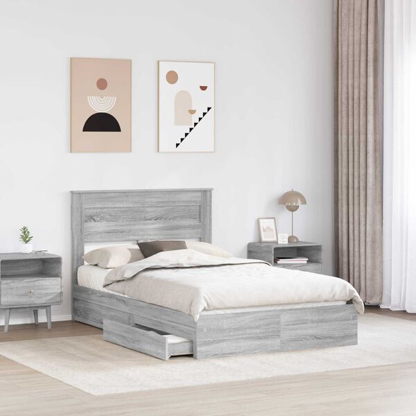 vidaXL Storage Bed Grey Sonoma 135 x 190 cm Engineered Wood