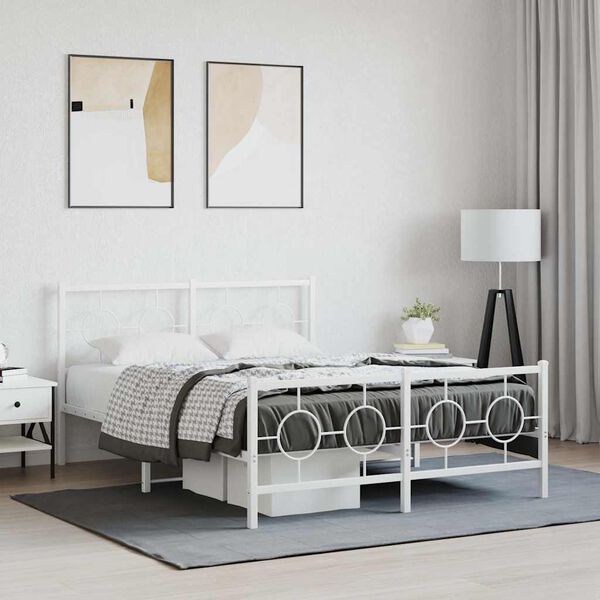 vidaXL Metal Bed Frame without Mattress with Footboard White 140x200cm