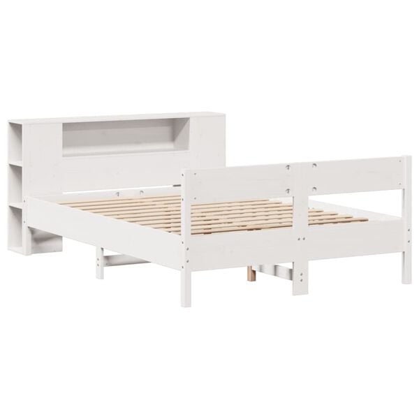 vidaXL Bookcase Bed without Mattress White 120x190 cm Small Double Solid Wood Pine