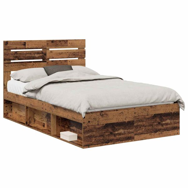 vidaXL Bed Frame with Headboard Old Wood 120 x 200 cm Solid Pine Wood