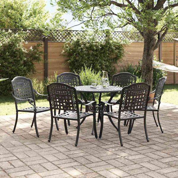 vidaXL Garden Dining Set 7 pcs Black Aluminium
