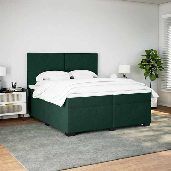vidaXL Box Spring Bed with Mattress Dark Green 200x200 cm Velvet