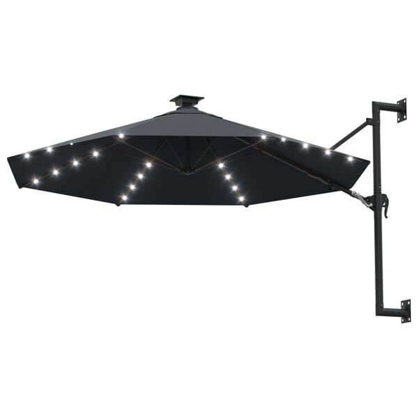 vidaXL Wall-mounted Garden Parasol with LEDs 300 cm Anthracite