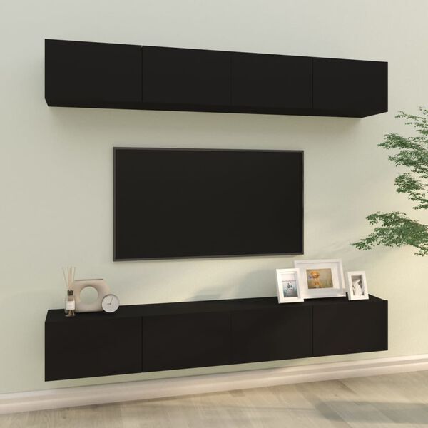 vidaXL Wall TV Cabinets 4 pcs Black 100x30x30 cm