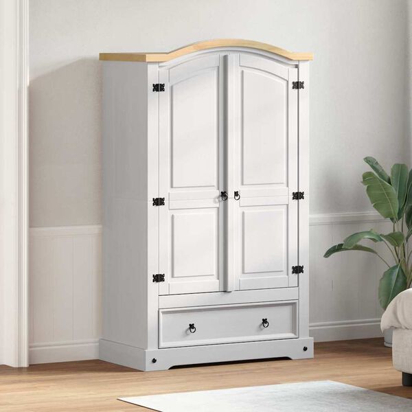 vidaXL Wardrobe with Drawer White 101 x 52 x 170 cm Solid Pine Wood