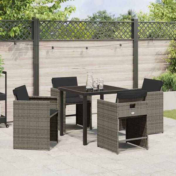 vidaXL Garden Dining Set 5 pcs Grey Poly Rattan