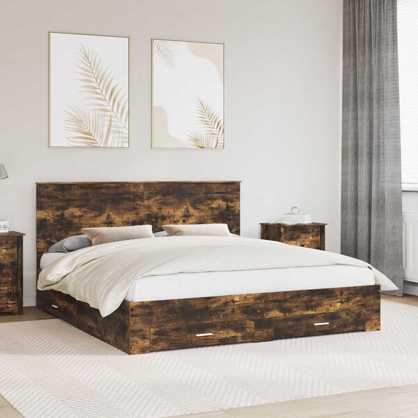 vidaXL Bed Frame with Drawer Smoked Oak 180 x 200 cm Engineered Wood