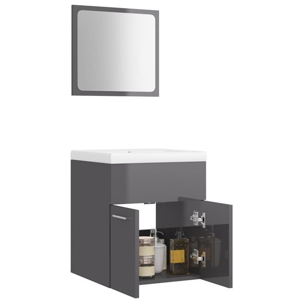 vidaXL Bathroom Furniture Set High Gloss Grey Engineered Wood