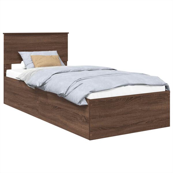 vidaXL Bed Frame with Headboard Brown Oak 75 x 190 cm Engineered Wood