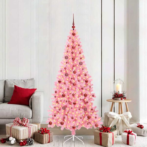 vidaXL Christmas Tree with 300 LEDs with Stand Pink 210 cm PVC