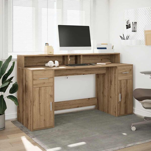 vidaXL Desk with LED Lights Artisian Oak 160x55x91 cm Engineered Wood