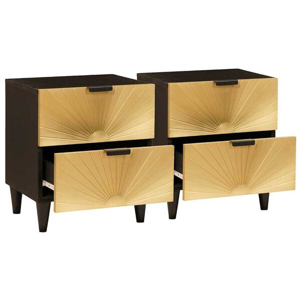 vidaXL Bedside Cabinet 2 pcs Black and Gold 40 x 33.5 x 46 cm