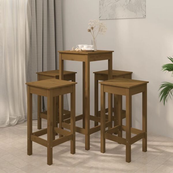 vidaXL 5 Piece Bar Set Honey Brown Solid Wood Pine