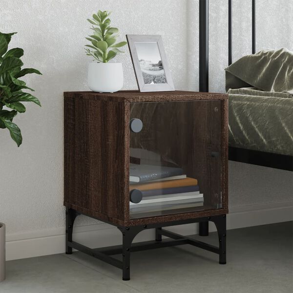 vidaXL Bedside Cabinet with Glass Door Brown Oak 35x37x50 cm