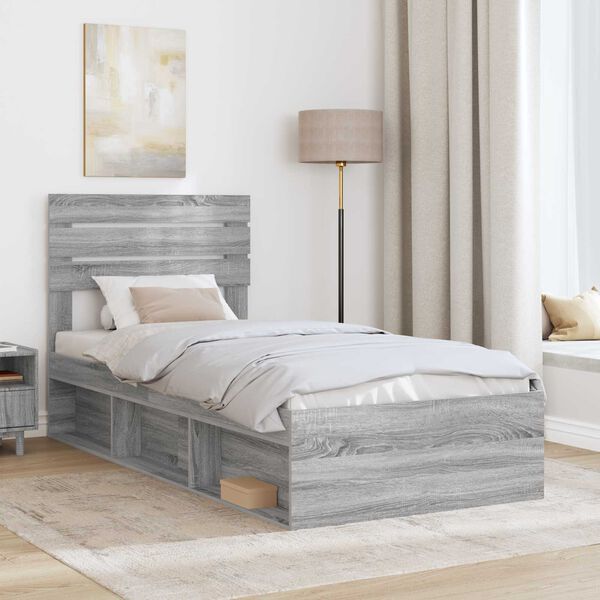 vidaXL Bed Frame Grey Sonoma 100 x 200 cm Solid Pine Wood