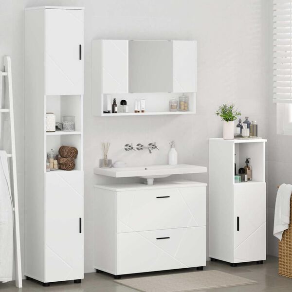 vidaXL Bathroom Furniture Set 4 pcs White Engineered Wood and Metal