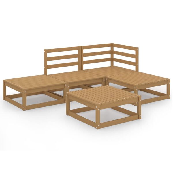 vidaXL 5 Piece Garden Lounge Set Honey Brown Solid Pinewood