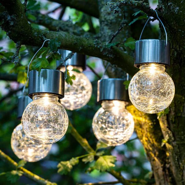 HI Solar LED Hangers 5 pcs Crackle Glass