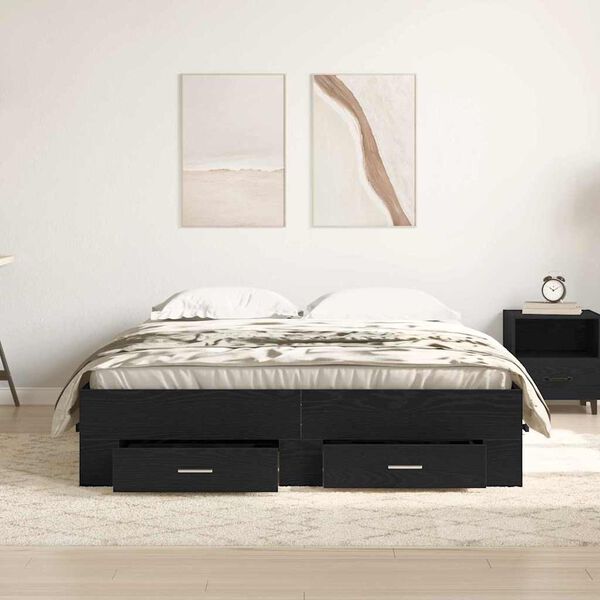 vidaXL Bed Frame with Drawer Black Oak 140 x 200 cm Engineered Wood