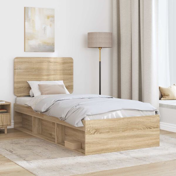 vidaXL Bed Frame with Headboard Sonoma Oak 75 x 190 cm Solid Pine Wood
