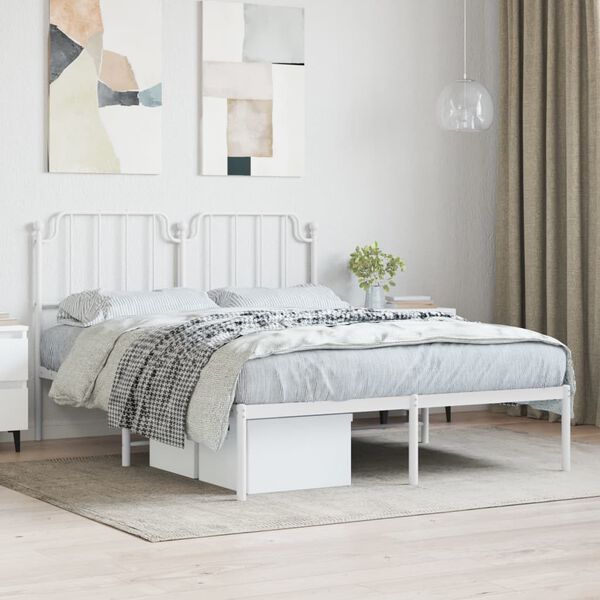 vidaXL Metal Bed Frame without Mattress with Headboard White 140x190cm