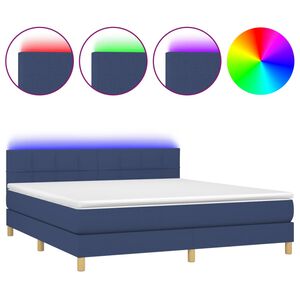 vidaXL Box Spring Bed with Mattress&LED Blue 160x200cm Fabric