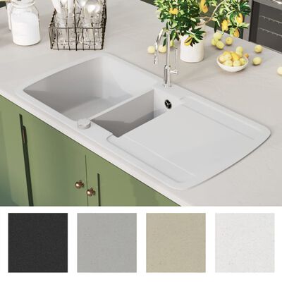 vidaXL Granite Kitchen Sink Double Basins White