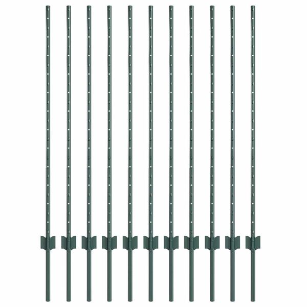 vidaXL Fence Post 11 pcs Green 120 cm Steel