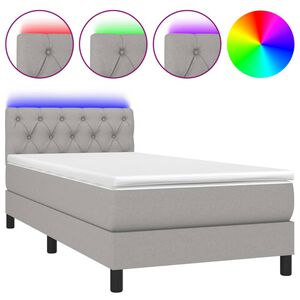vidaXL Box Spring Bed with Mattress&LED Light Grey 80x200cm Fabric