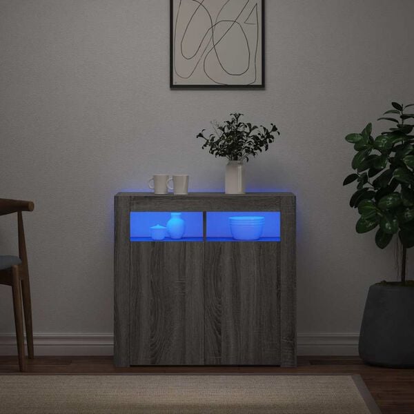 vidaXL Sideboard with LED Lights Grey Sonoma 80x35x75 cm