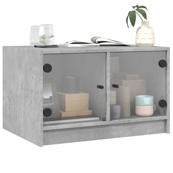 vidaXL Coffee Table with Glass Doors Concrete Grey 68x50x42 cm