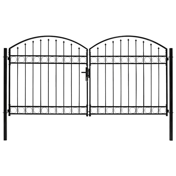 vidaXL Fence Gate Double Door with Arched Top Steel 300x150 cm Black