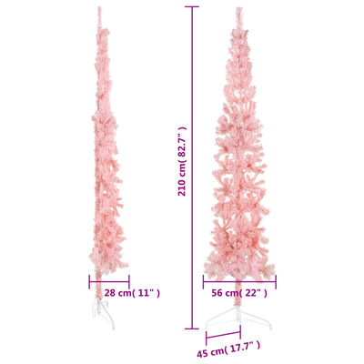 vidaXL Slim Artificial Half Christmas Tree with Stand Pink 210 cm