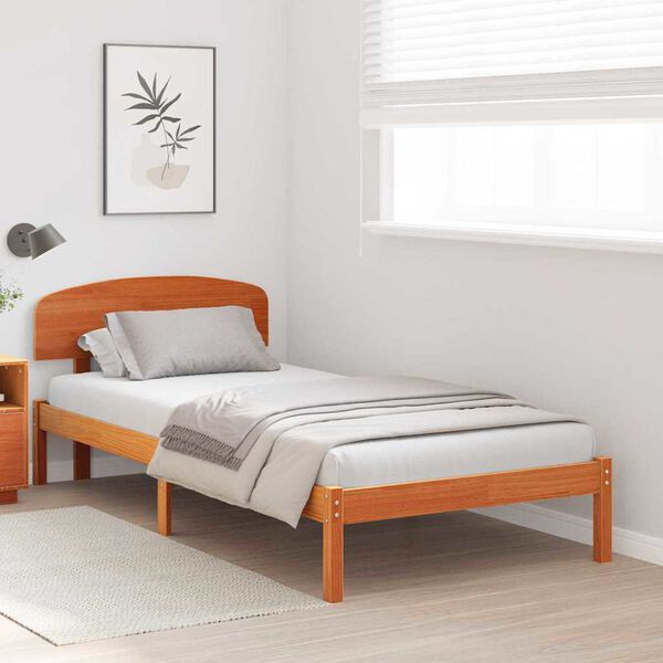 vidaXL Bed Frame with Headboard Wax Brown 90 x 190 cm Solid Pine Wood