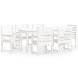 vidaXL 7 Piece Garden Dining Set White Solid Wood Pine