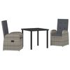 vidaXL Garden Dining Set with Cushion 3 pcs Grey Poly Rattan