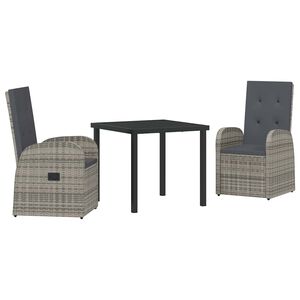 vidaXL Garden Dining Set with Cushion 3 pcs Grey Poly Rattan