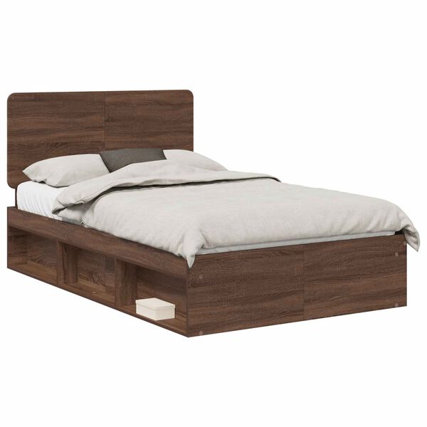vidaXL Bed Frame with Headboard Brown Oak 120 x 200 cm Solid Pine Wood