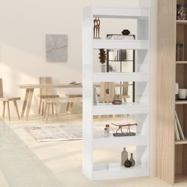 vidaXL Book Cabinet/Room Divider High Gloss White 60x30x166 cm Engineered Wood
