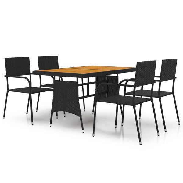 vidaXL 5 Piece Outdoor Dining Set Poly Rattan Black