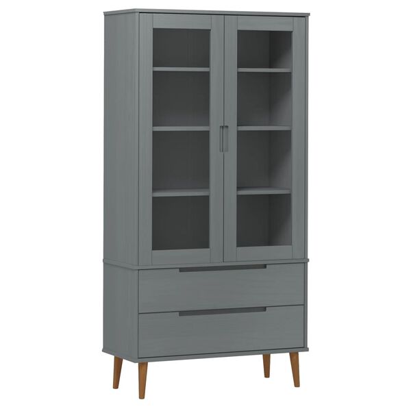 vidaXL Vitrine Cabinet MOLDE Grey 90x35x175 cm Solid Wood Pine