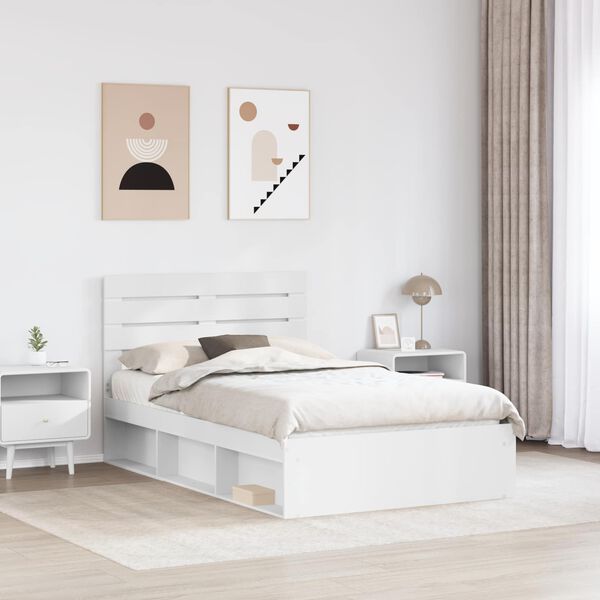 vidaXL Bed Frame with Headboard White 120 x 190 cm Solid Pine Wood