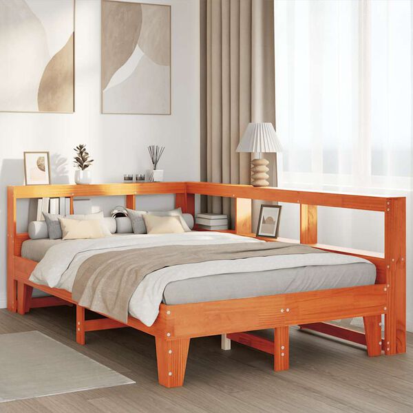 vidaXL Bookcase Bed without Mattress Wax Brown 120x190cm Small Double Solid Wood Pine