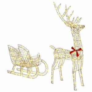 vidaXL Reindeer Pull Sleigh 200 LEDs Warm white 70 x 26 x 129 cm PET