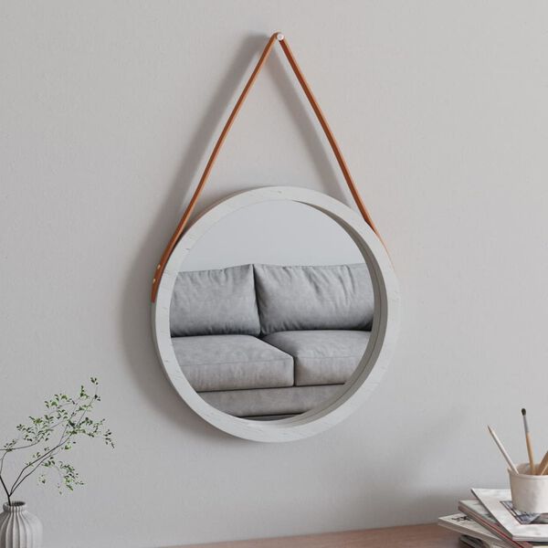 vidaXL Wall Mirror with Strap White &Oslash; 45 cm