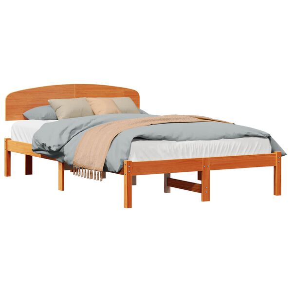 vidaXL Bed Frame with Headboard Wax Brown 120 x 200 cm Solid Pine Wood