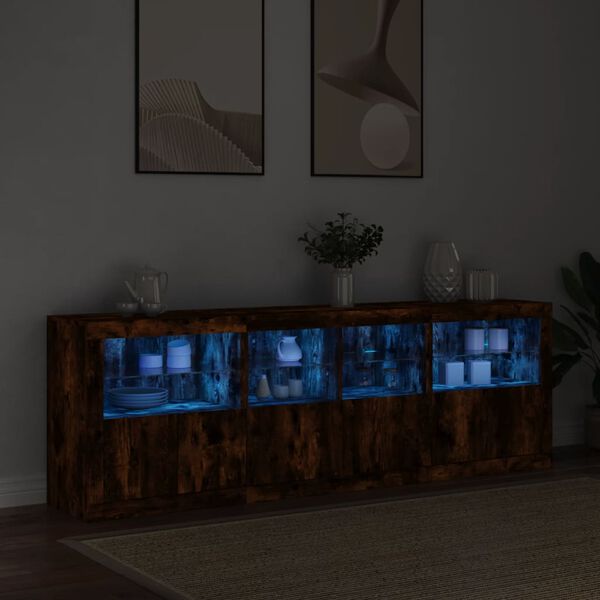 vidaXL Sideboard with LED Lights Smoked Oak 202x37x67 cm
